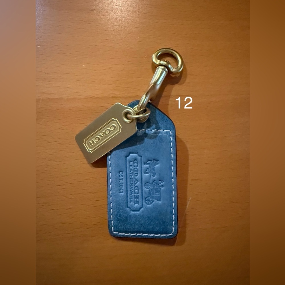 Coach Vintage Teal and Cream Leather Key Fob Bag Charm. (12)